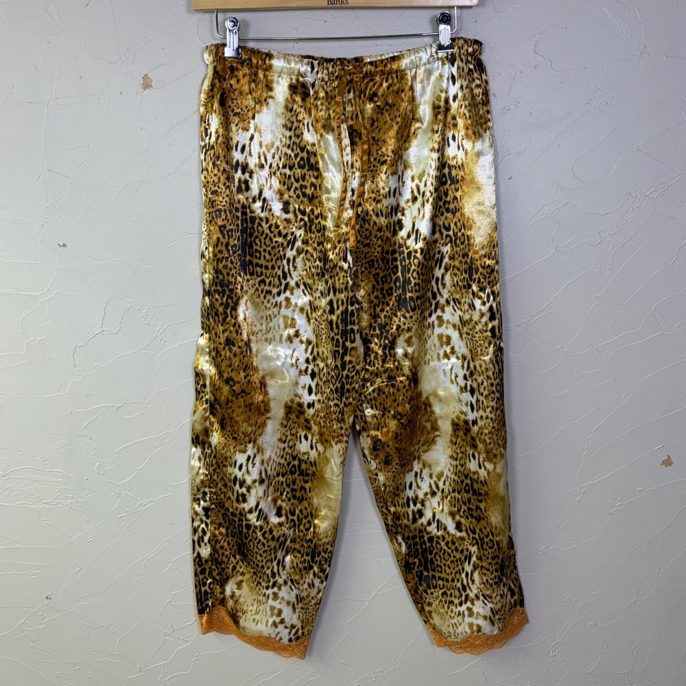 Robert Louis Pajama Set Womens Large Leopard Print Satin Lace Trim Mob Wife - Picture 5 of 7